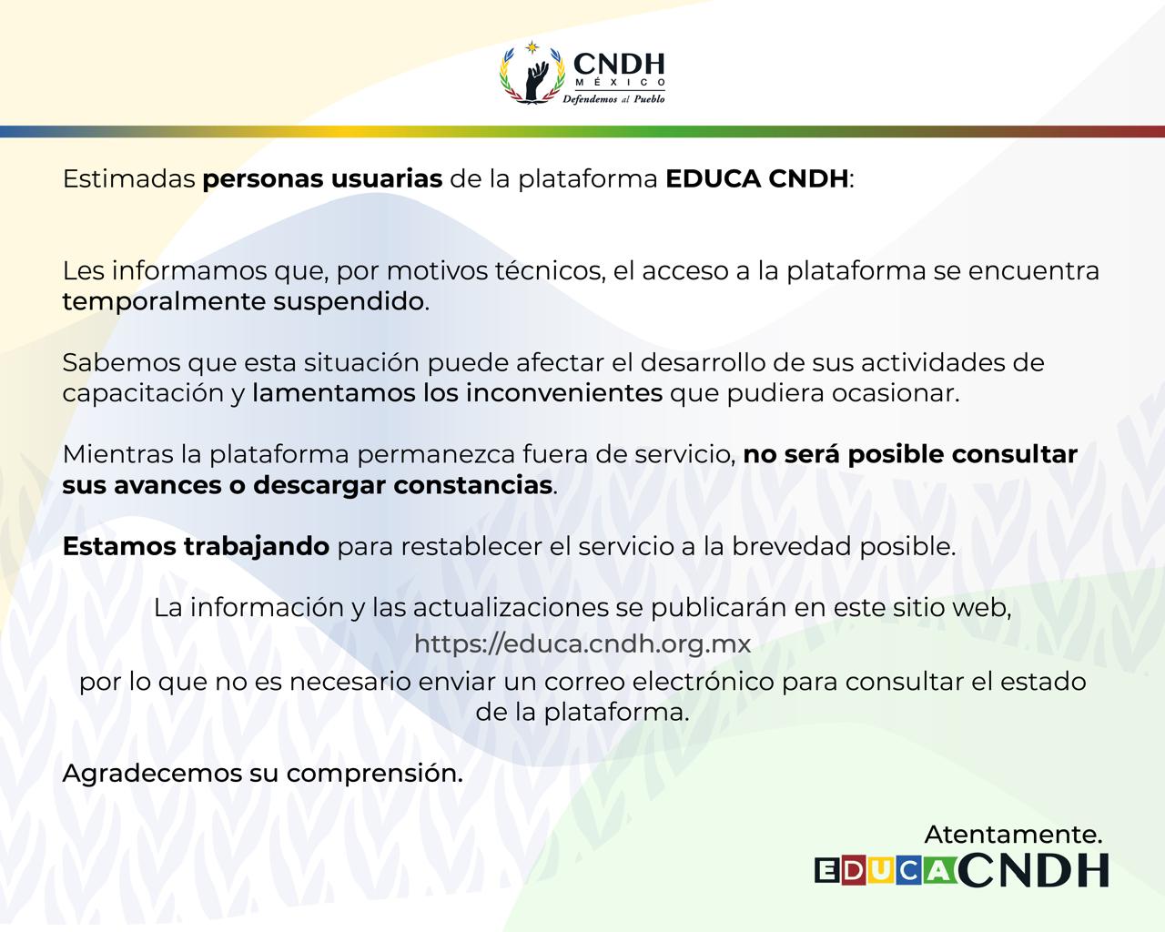 Aviso institucional EDUCA CNDH